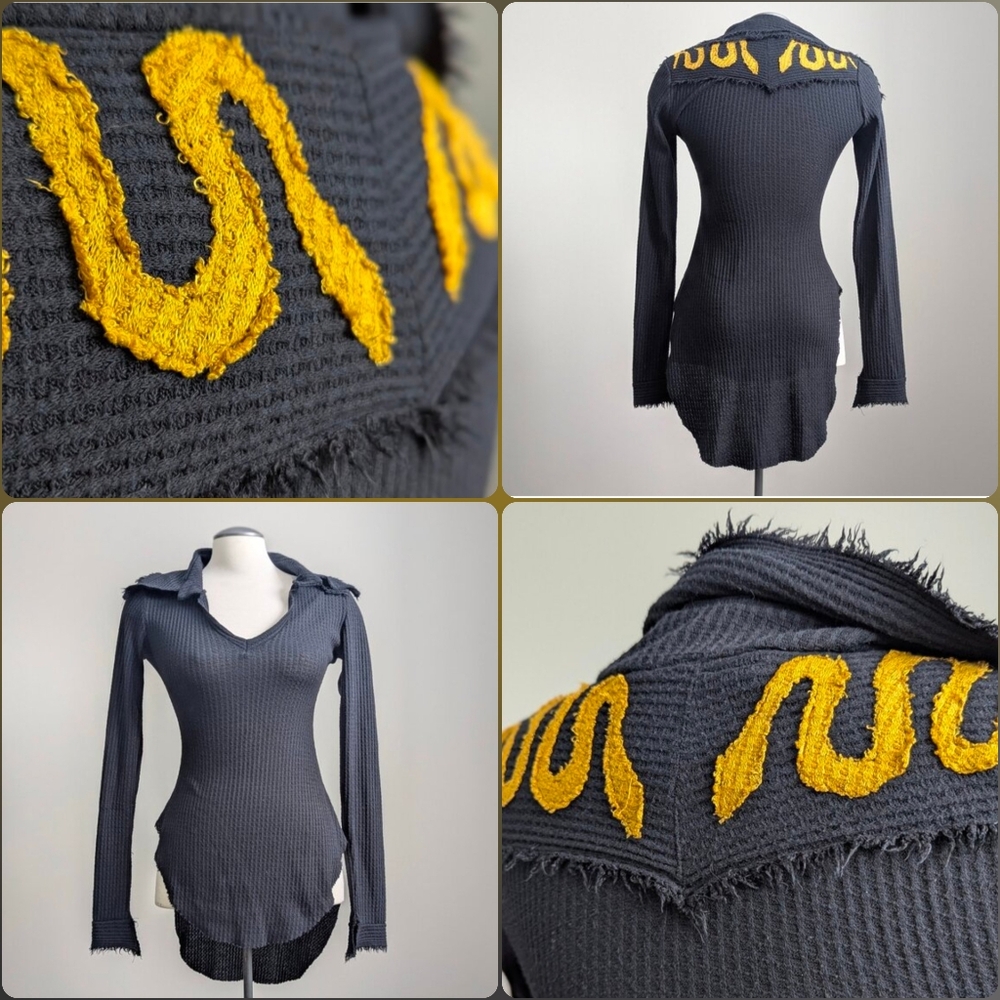 Deconstructed Shirt Black Snakes Western Detail Statement Medium Goth Witchy